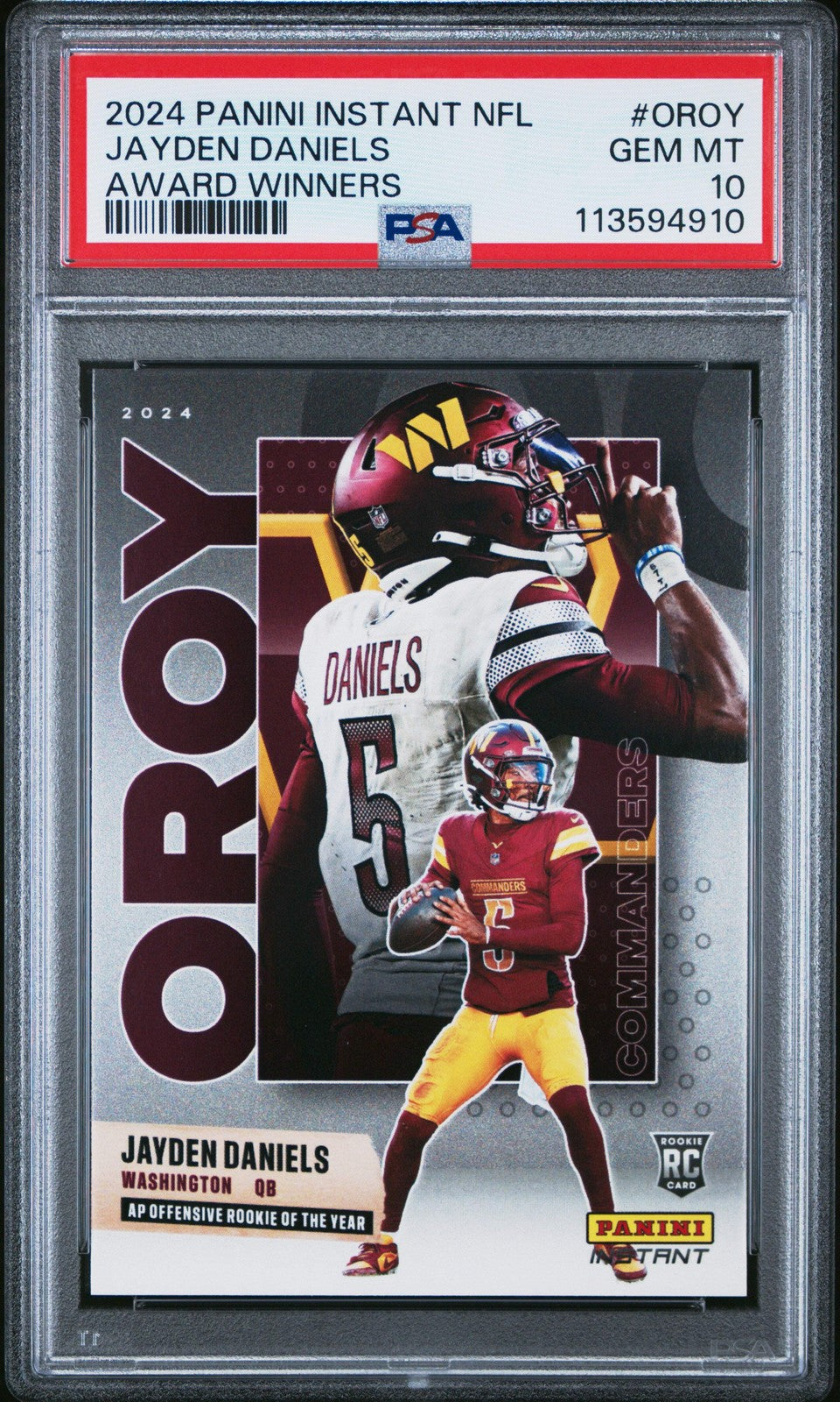Graded 2024 Panini Instant Jayden Daniels #OROY Award Winners Rookie Card PSA 10