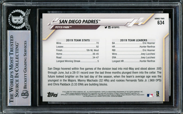 Fernando Tatis Jr. Signed 2020 Topps Card #634 San Diego Padres Beckett