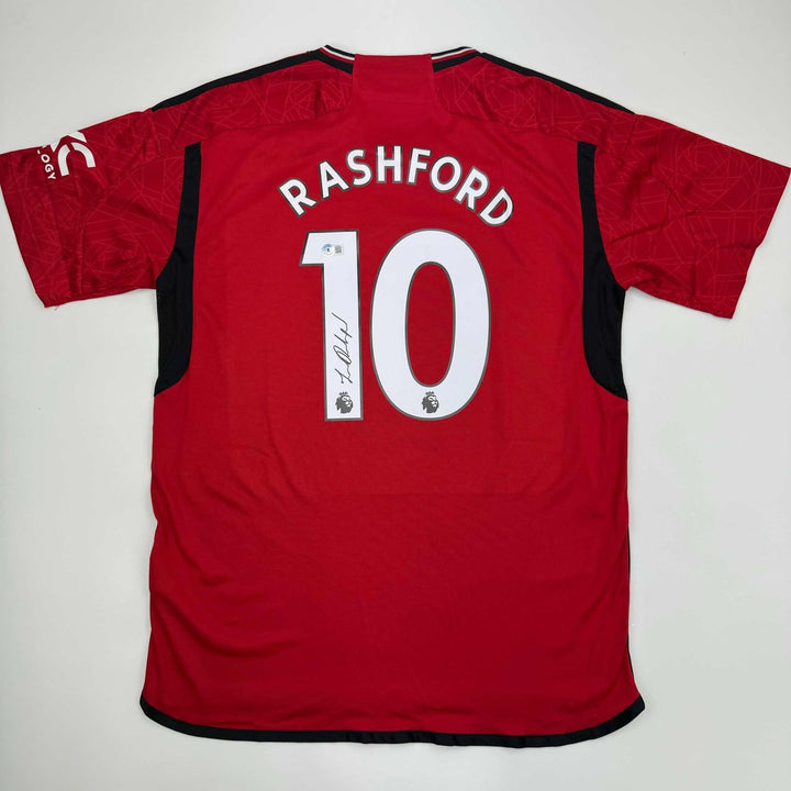 Autographed/Signed Marcus Rashford Manchester United Red Jersey Beckett COA