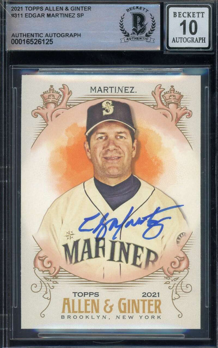 Edgar Martinez Gem Mint 10 Beckett BAS Signed 2021 Topps Allen and Ginter