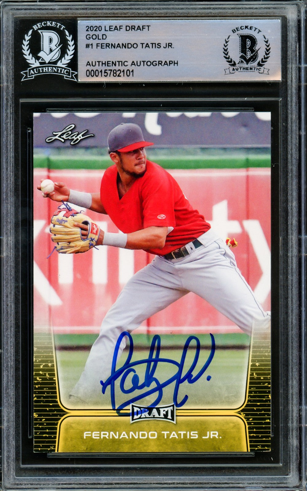 Fernando Tatis Jr. Signed 2020 Leaf Draft Gold Card #1 San Diego Padres Beckett