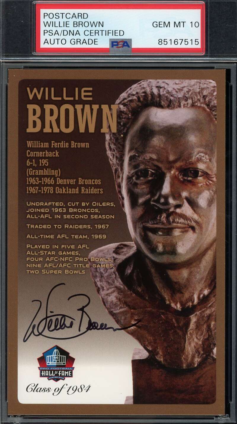 Willie Brown Gem Mint 10 PSA DNA Signed HoF Bronze Bust Postcard /150 Autograph