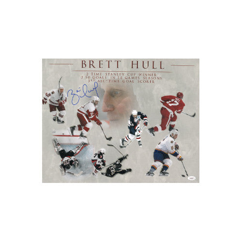 Brett Hull signed Career Collage 16x20 Photo (Red Wings/Blues/Stars) - JSA Holo