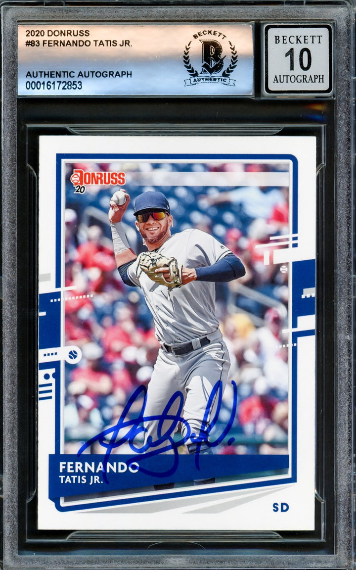 Fernando Tatis Jr. Signed 2020 Donruss Card 83 Padres Auto GM 10 Beckett