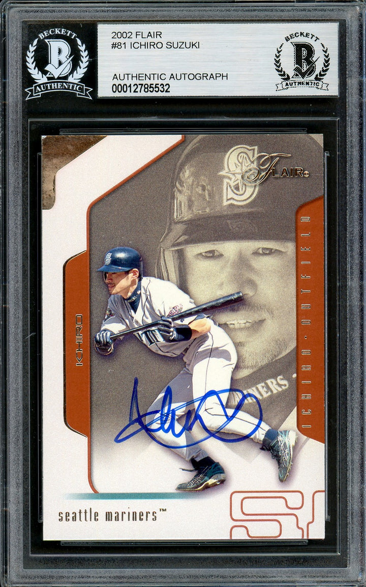 Ichiro Suzuki Signed 2002 Fleer Flair Card 81 Seattle Mariners Beckett