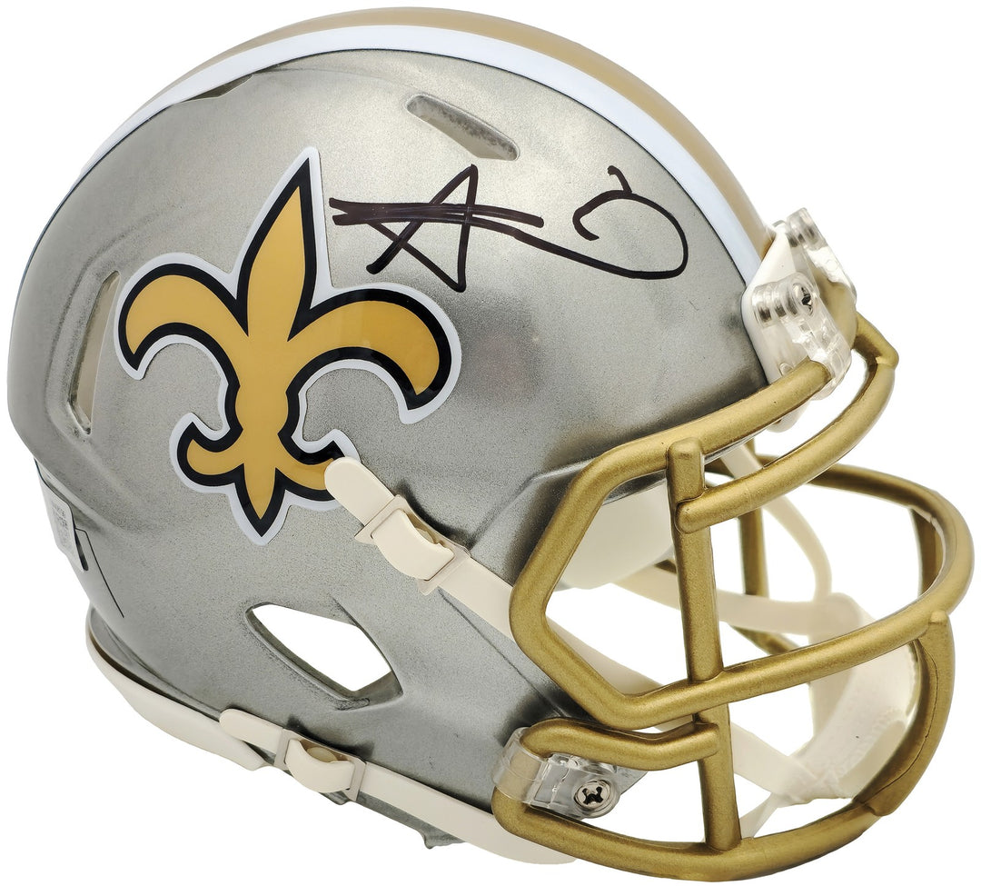Alvin Kamara Signed New Orleans Saints Flash Gray Speed Mini Helmet Beckett Wit