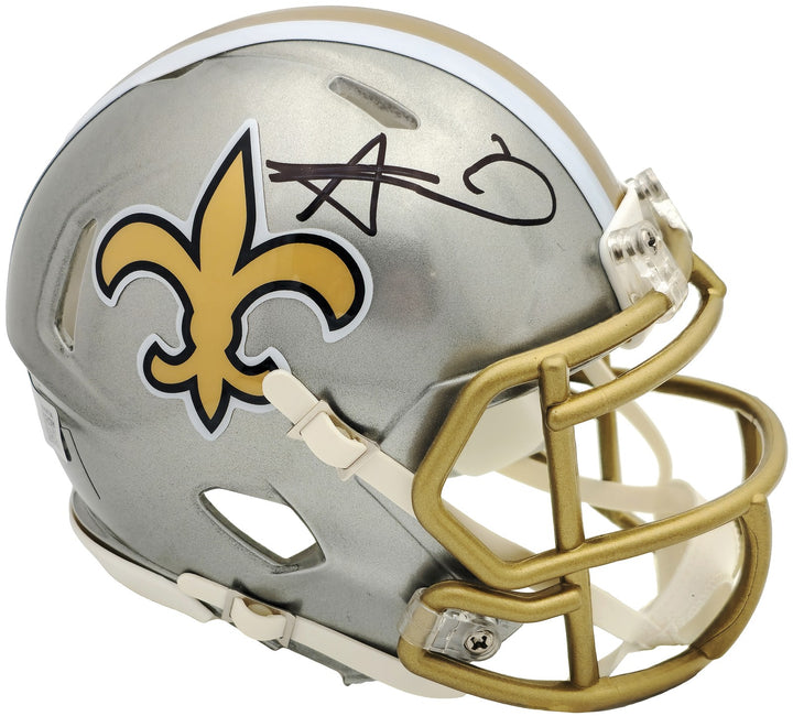 Alvin Kamara Signed New Orleans Saints Flash Gray Speed Mini Helmet Beckett Wit