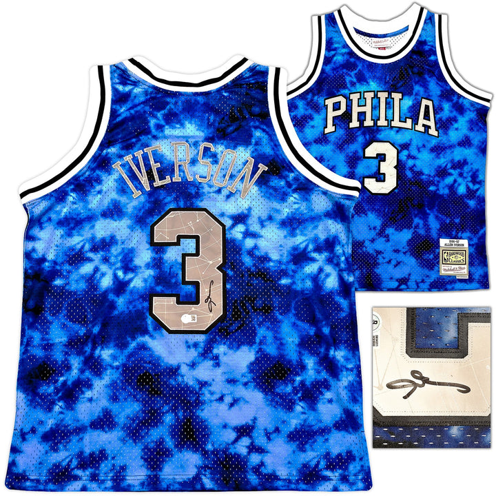 76ers Allen Iverson Auto Blue Mitchell Ness 96-97 Swingman Galaxy Jersey L BAS
