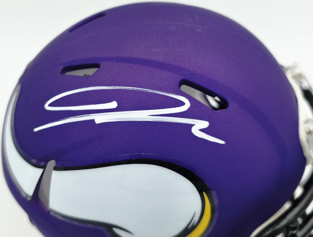 Jordan Addison Signed Vikings Purple Speed Mini Helmet (In White) Beckett