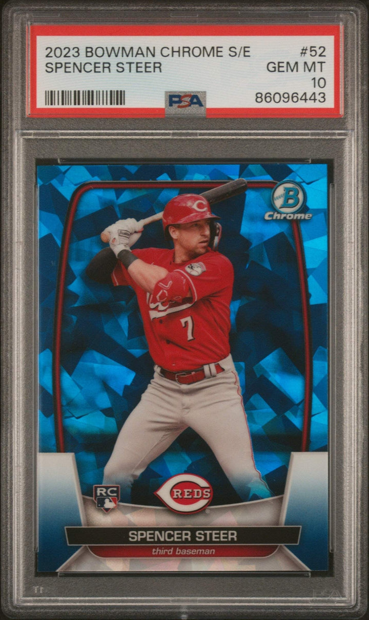 Graded 2023 Topps Bowman Chrome S/E Spencer Steer #52 RC Baseball Card PSA 10