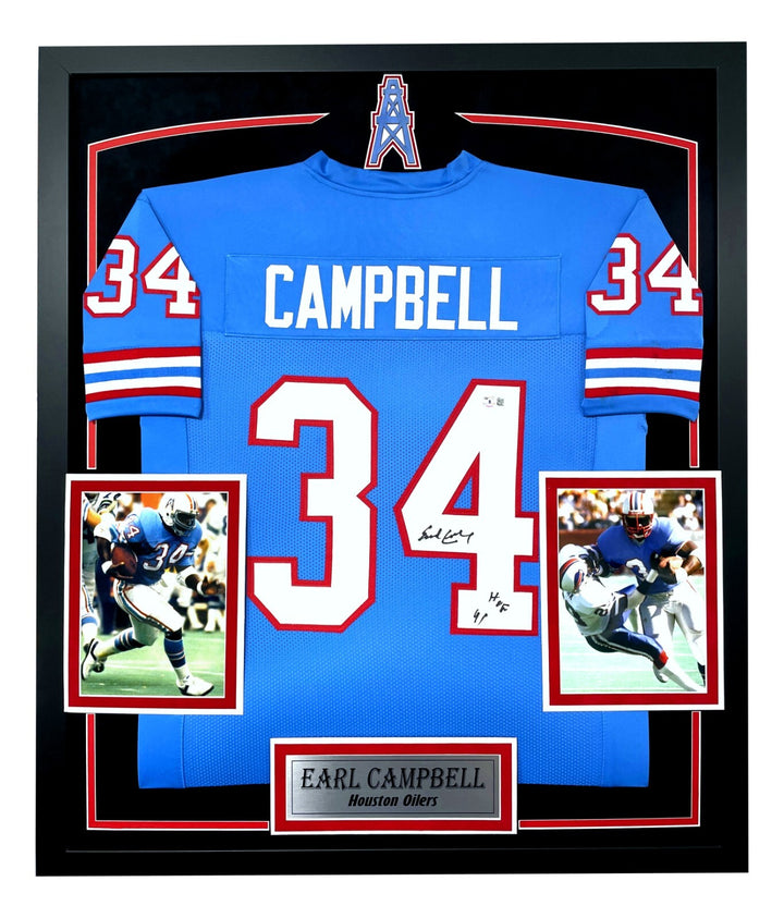 Earl Campbell Autographed Houston Oilers Jersey Framed BAS Signed Memorabilia