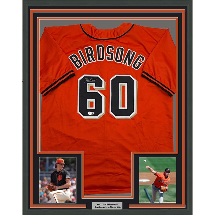 Framed Autographed/Signed Hayden Birdsong 35x39 Orange Jersey Beckett COA