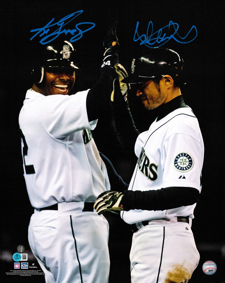 Griffey Jr. & Ichiro Signed Framed 16x20 Photo Mariners Spotlight Blue BAS QR