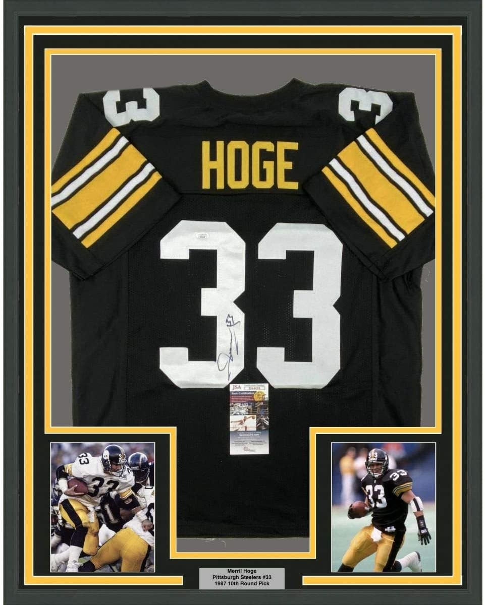 FRAMED Signed MERRIL HOGE 35x39 Pittsburgh Black Jersey JSA COA Auto