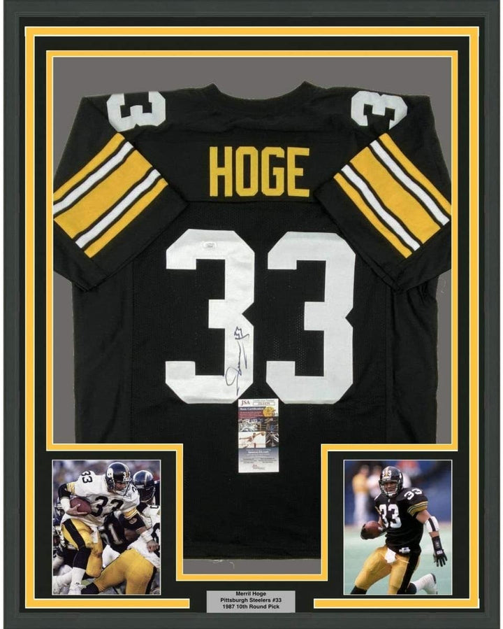 FRAMED Signed MERRIL HOGE 35x39 Pittsburgh Black Jersey JSA COA Auto