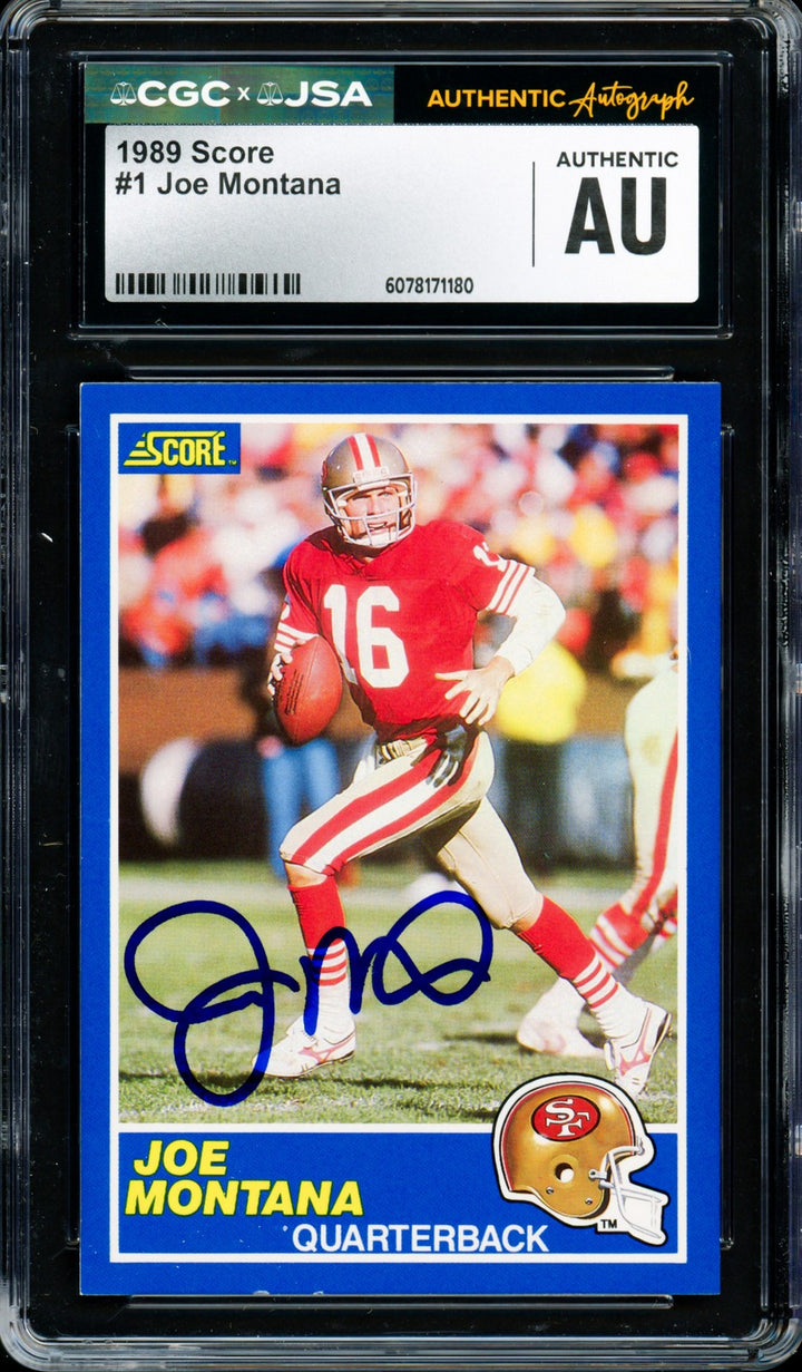 Joe Montana Signed 1989 Score Card 1 San Francisco 49ers CGC x JSA