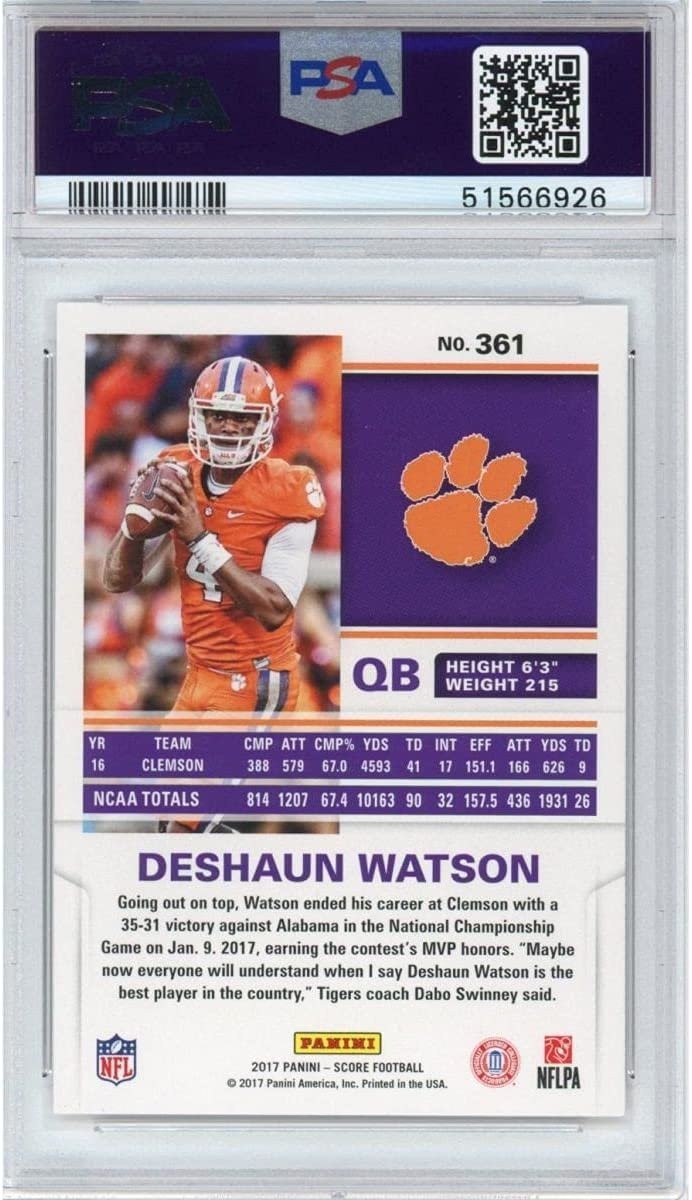 Graded 2017 Panini Score DESHAUN WATSON #361 Rookie Card PSA 10 Mint