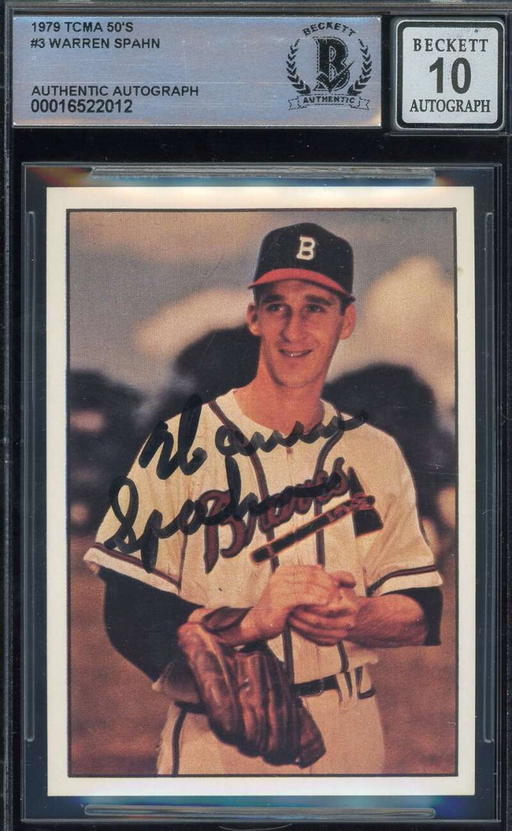 Warren Spahn Gem Mint 10 Beckett BAS Signed 1979 TCMA The 50's History Series Au