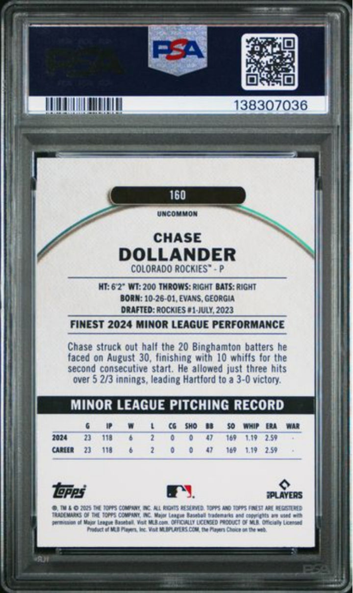 Graded 2025 Topps Finest Chase Dollander #160 Magenta /300 Baseball Card PSA 10