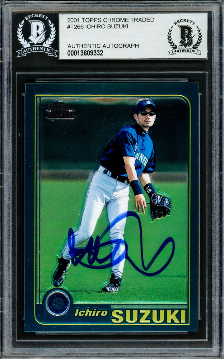 Ichiro Suzuki Signed 2001 Topps Chrome Traded RC T266 Seattle Mariners Beckett