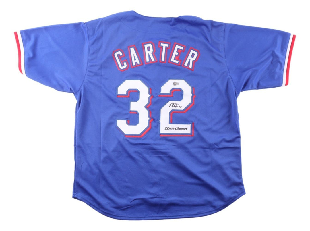 Evan Carter Texas Signed Blue Baseball Jersey 23 WS Champs BAS