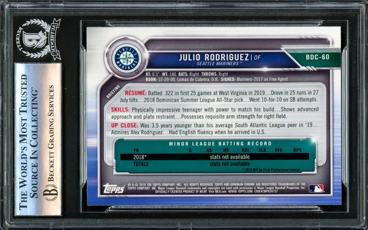 Julio Rodriguez Signed 2019 Bowman Chrome Draft RC #BDC60 Mariners Beckett