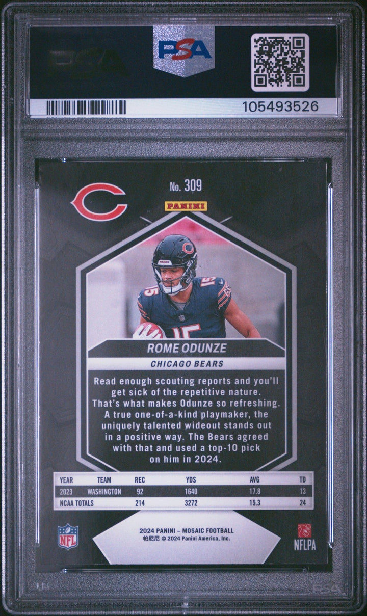 Graded 2024 Panini Mosaic Rome Odunze #309 Rookie RC Football Card PSA 10