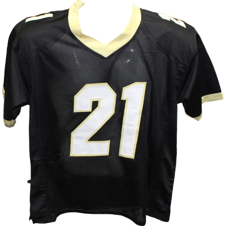 Deion Sanders Autographed/Signed College Style Black Stat Jersey Beckett 42775