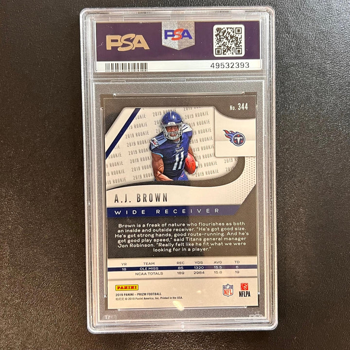 2019 Panini Prizm #344 AJ Brown Card PSA MINT 9 Slabbed Titans RC