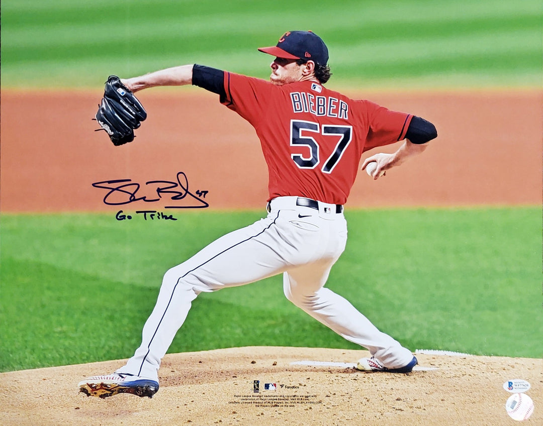 Shane Bieber Autographed Signed 16x20 Photo Cleveland Indians "Go Tribe" Beckett