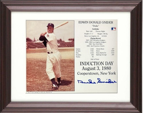 Duke Snider signed Dodgers MLB Hall of Fame Induction Day 8x10 Photo FRAMED- COA