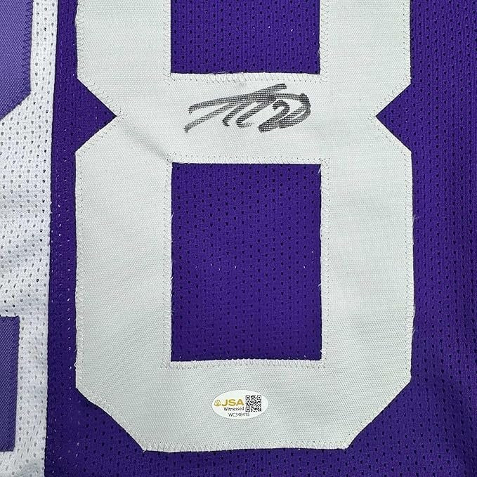 Framed Signed Adrian Peterson 35x39 Minnesota Split Jersey JSA COA