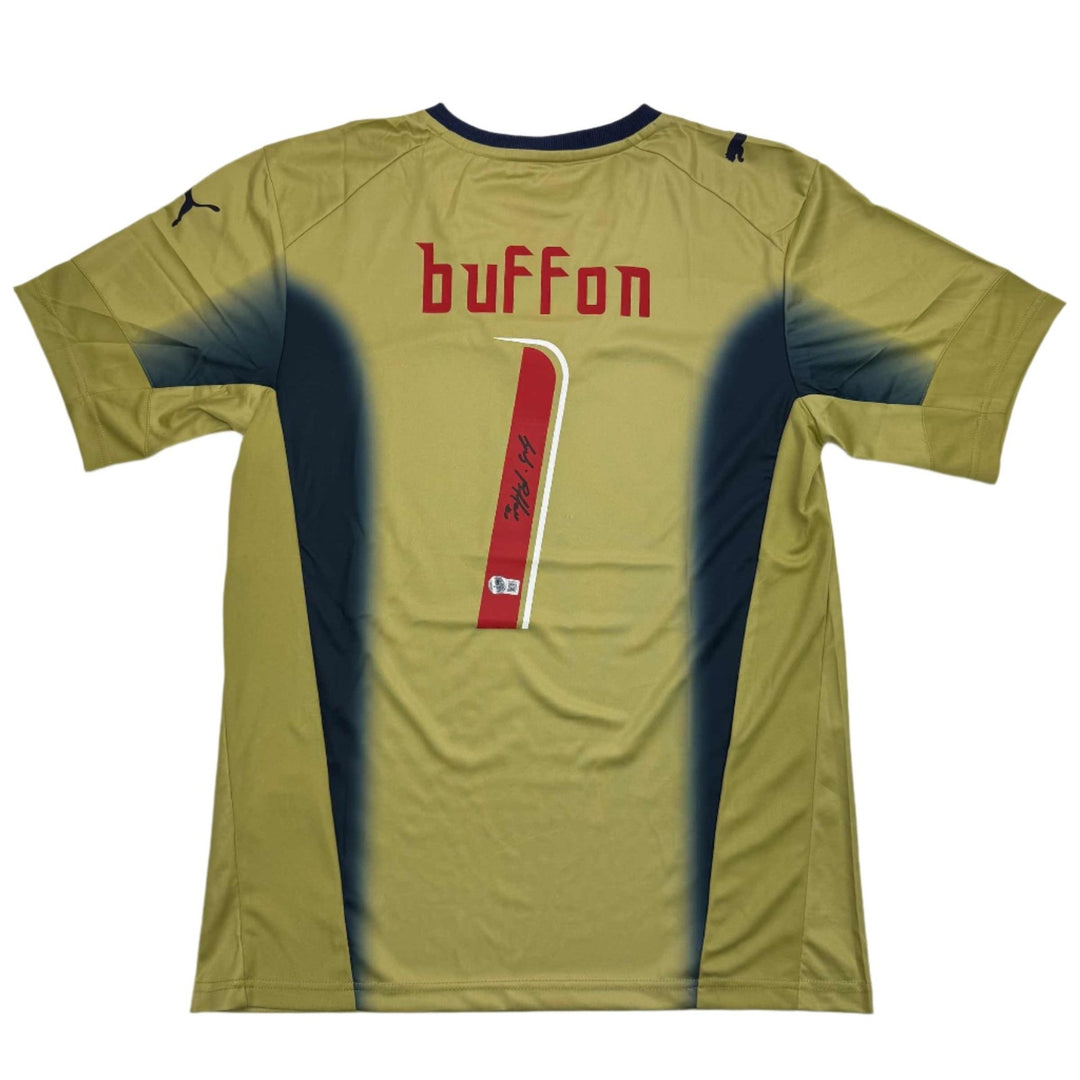 Autographed/Signed Gianluigi Buffon Italy Gold Futbol Jersey Beckett COA