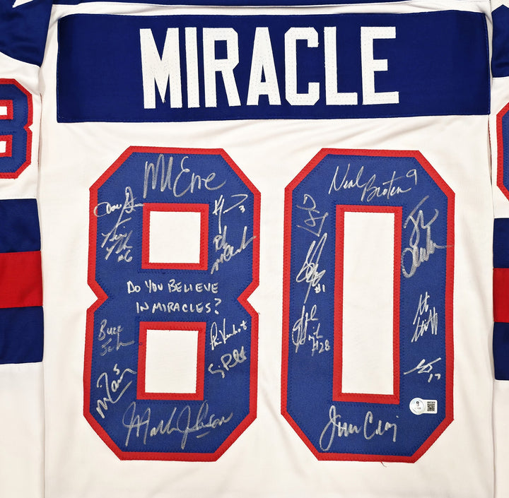 1980 Team USA Miracle on Ice Auto White Jersey Miracles? 18 Sig Eruzione Beckett