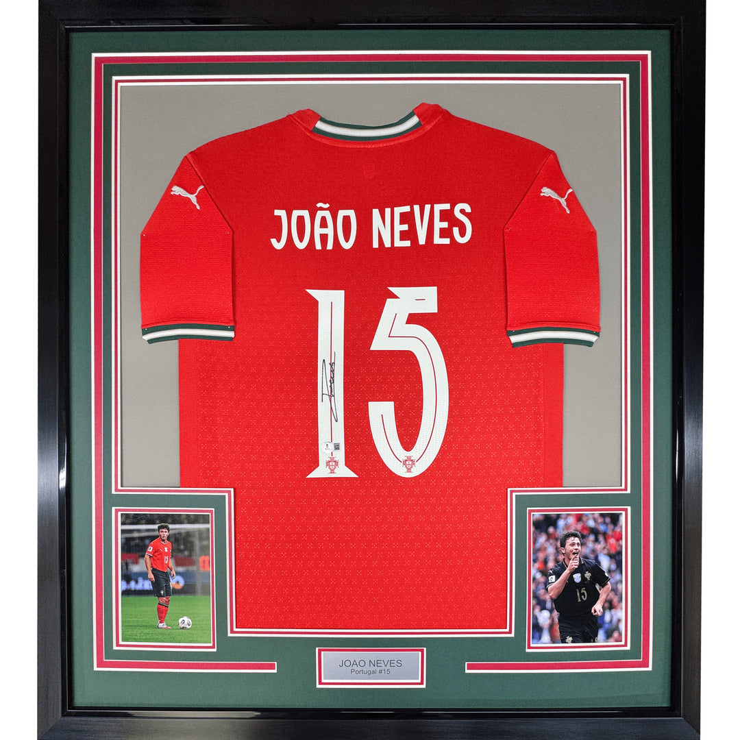 Framed Autographed/Signed Joao Neves 35x39 Portugal Soccer Jersey JSA COA
