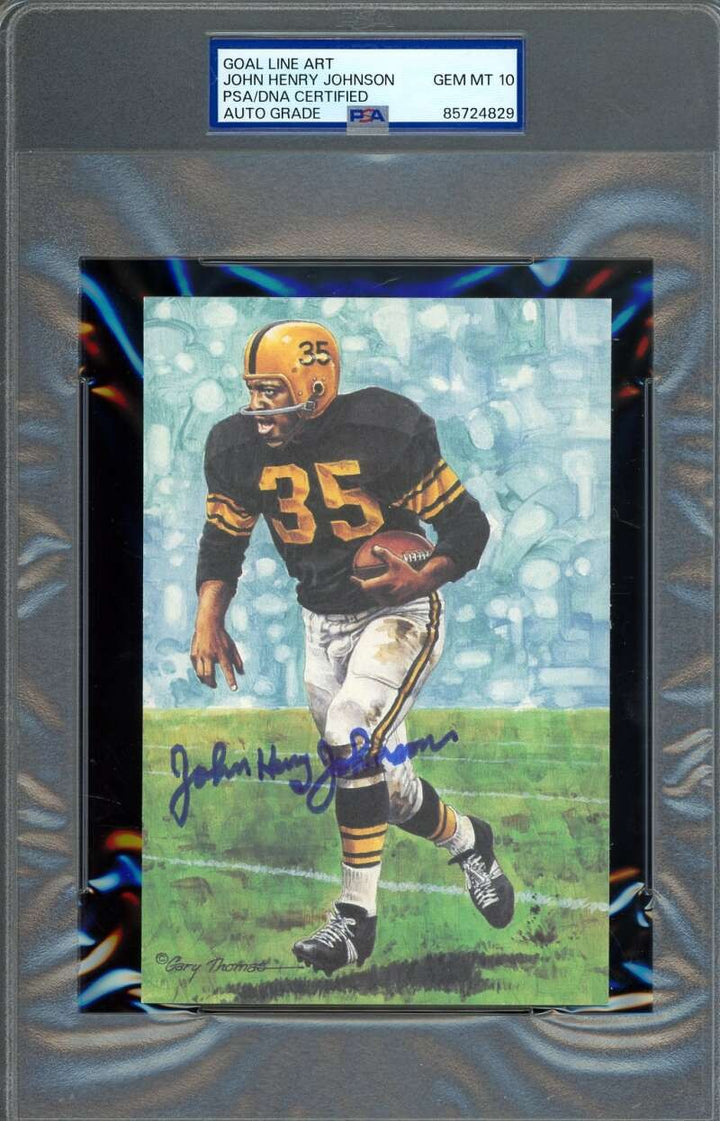 John Henry Johnson Gem Mint 10 PSA DNA Signed Goal Line Art Card GLAC 1