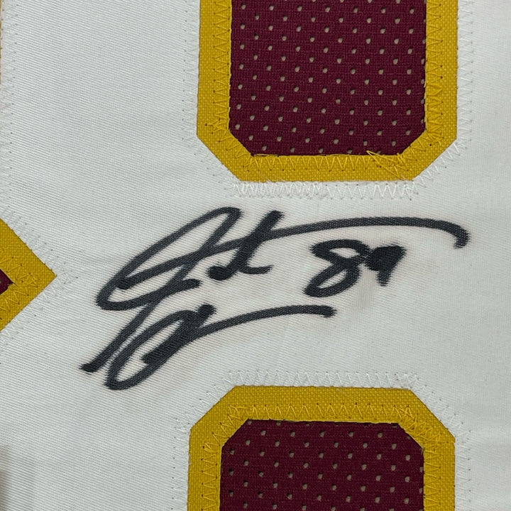 Framed Autographed/Signed Santana Moss 33x42 Washington Burgundy Jersey JSA COA