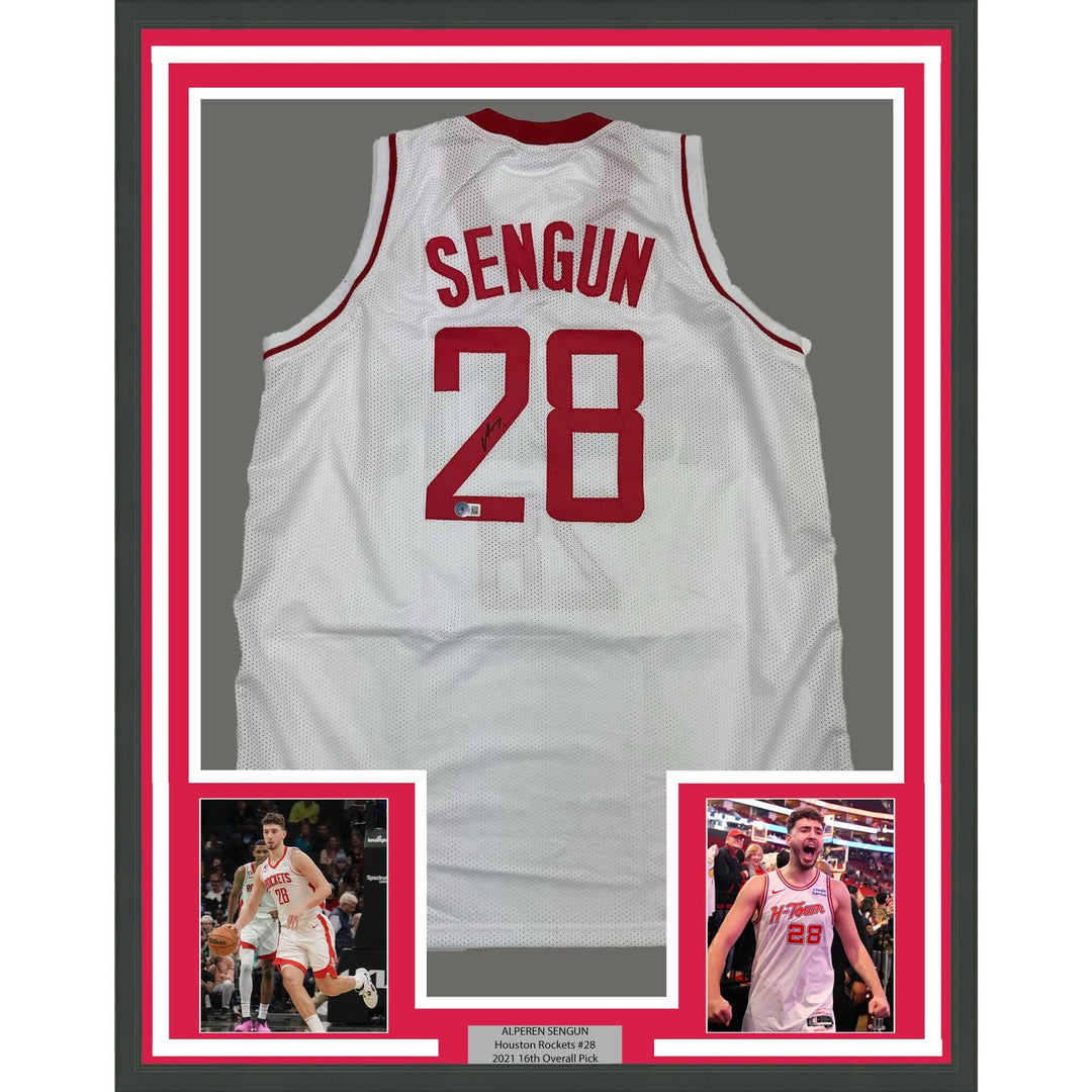 Framed Autographed/Signed Alperen Sengun 35x39 Houston White Jersey BAS COA