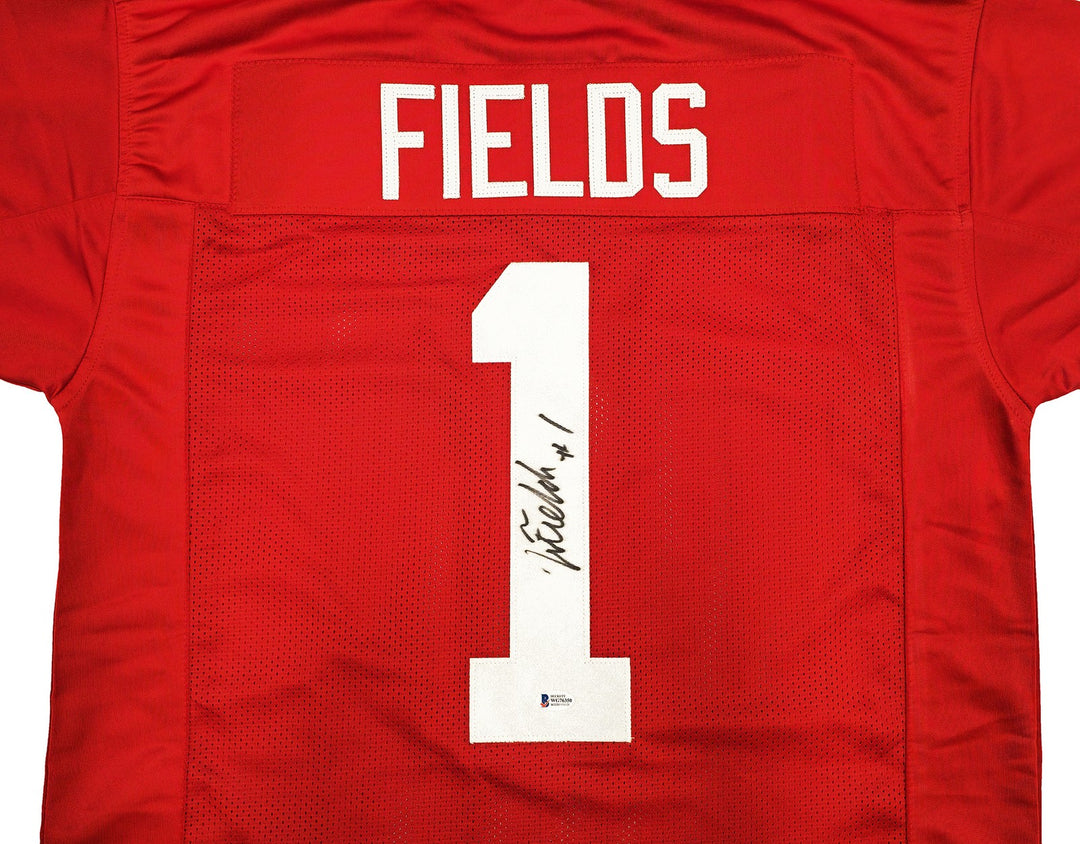 Ohio State Buckeyes Justin Fields Autographed Signed Red Jersey Beckett Wit