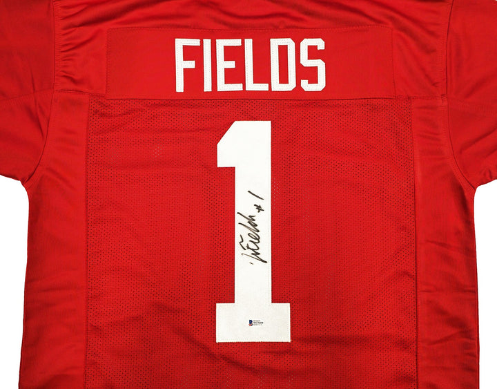 Ohio State Buckeyes Justin Fields Autographed Signed Red Jersey Beckett Wit