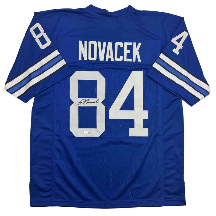 Autographed/Signed Jay Novacek Dallas Blue Football Jersey Beckett BAS COA