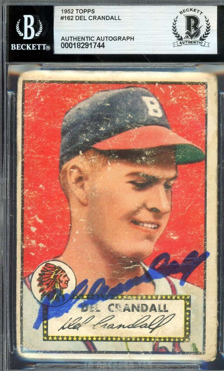 Del Crandall Beckett BAS Signed 1952 Topps Autograph