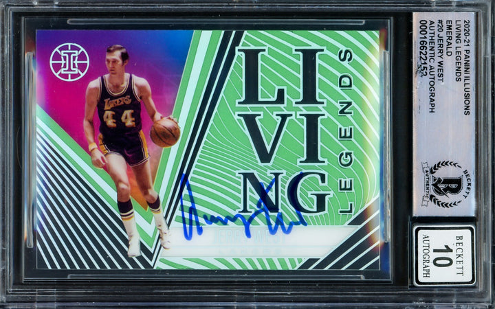 Jerry West Auto 2020-21 Panini Illusions Living Legends Emerald Card Sig 10