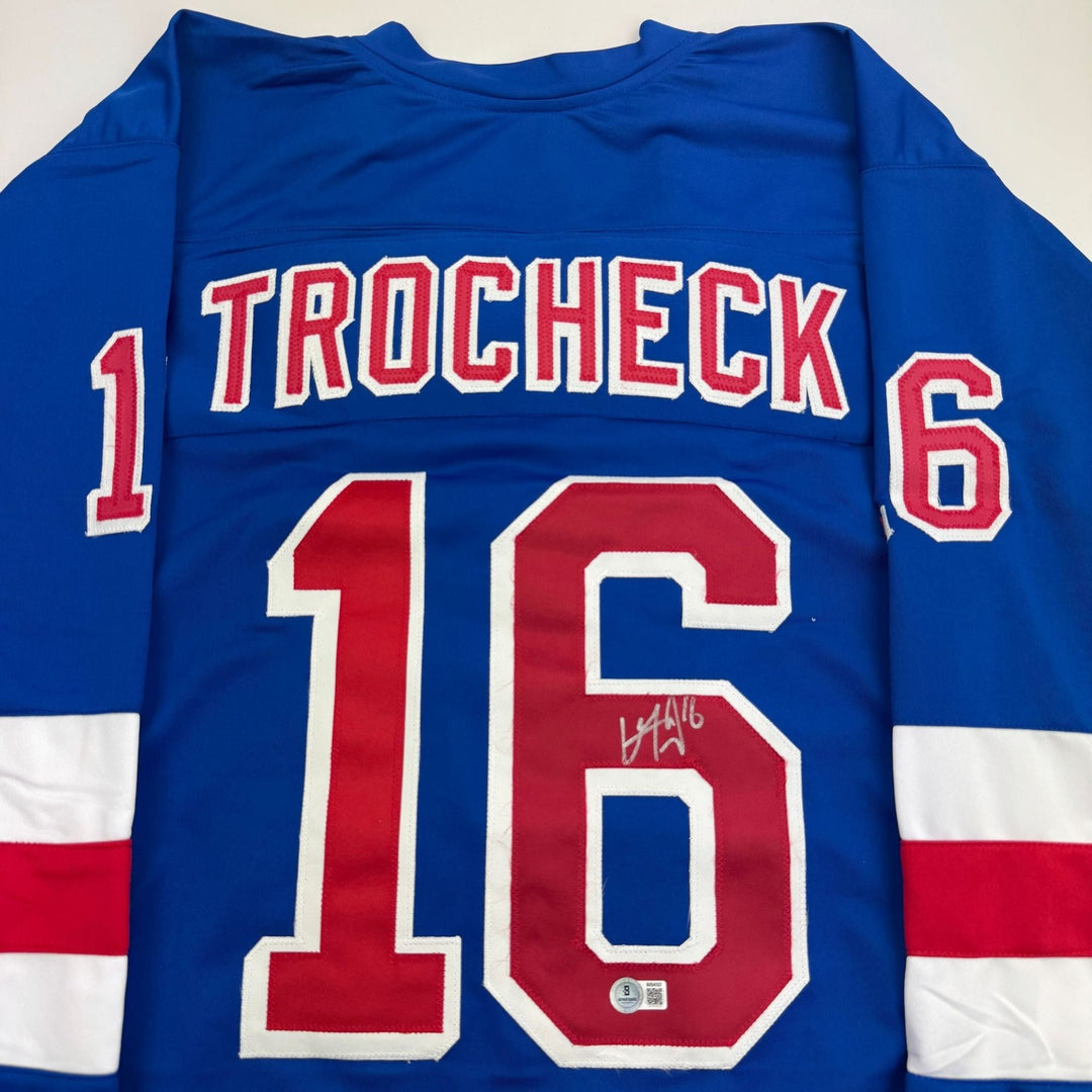 Autographed/Signed Vincent Trocheck New York Blue Hockey Jersey JSA COA