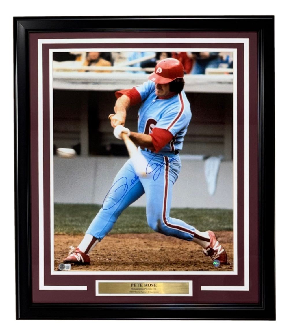 Pete Rose Signed Framed 16x20 Philadelphia Phillies Photo BAS