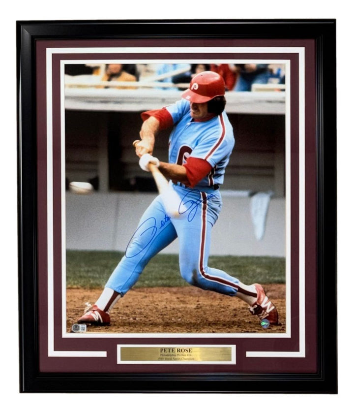 Pete Rose Signed Framed 16x20 Philadelphia Phillies Photo BAS