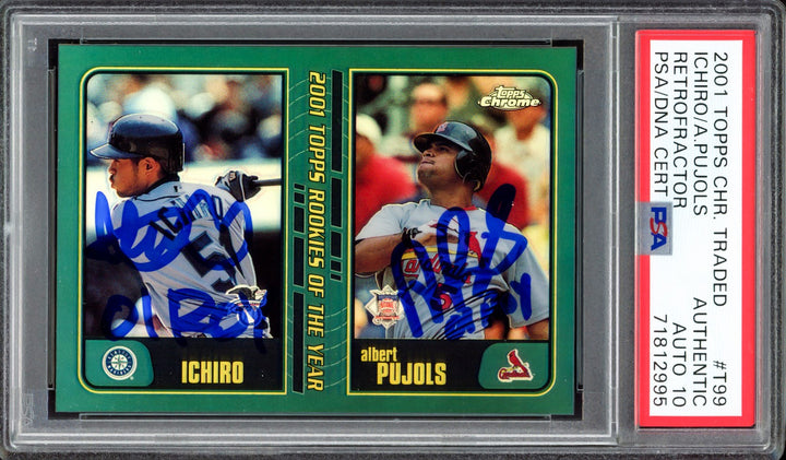 Albert Pujols Ichiro Suzuki Auto 2001 Topps Chrome Retrofractor RC T99 Sig10 ROY