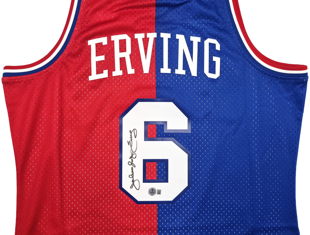 76ers Julius Dr J Erving Auto Red Blue Mitchell Ness 82-83 Swingman Jersey L BAS