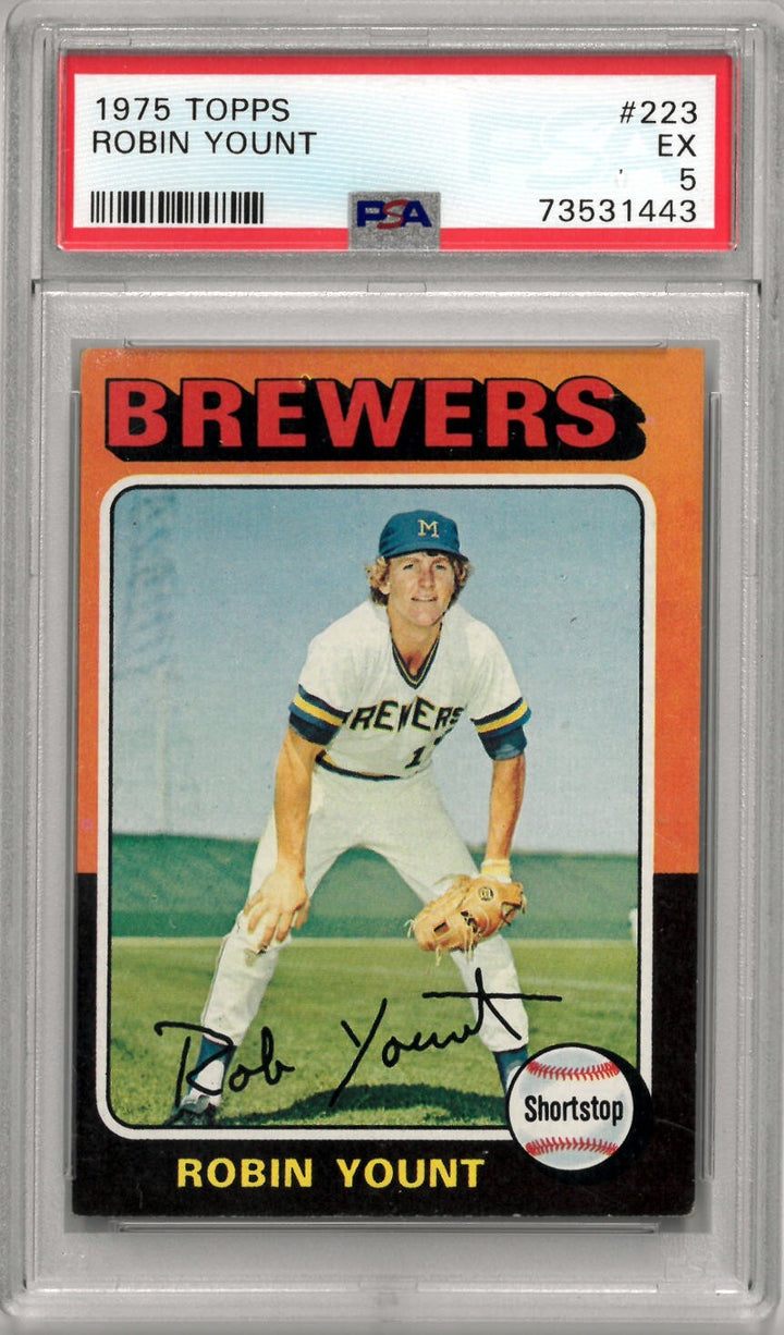Robin Yount 1975 Topps Baseball Rookie Card (RC) #223- PSA Graded 5 EX