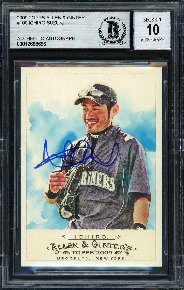 Ichiro Suzuki Signed 2009 Topps Allen & Ginter Card 100 Mariners Auto 10 Beckett